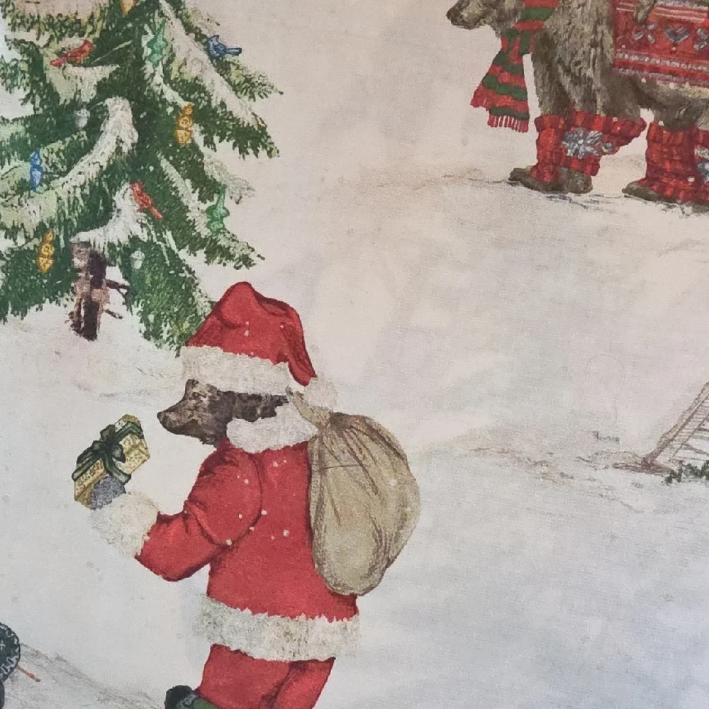 Pottery Barn Nostalgic Santa Beary Christmas organic cotton flat sheet full